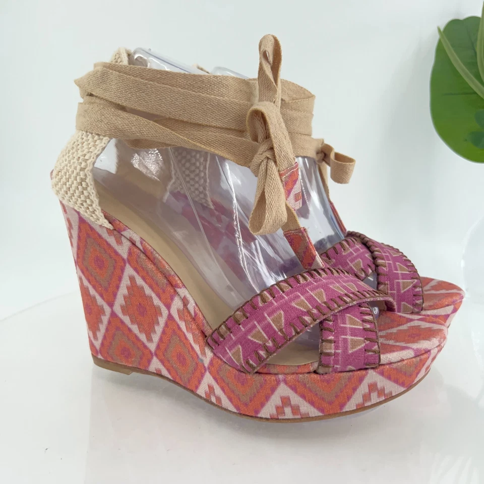 Theodora & Callum Stuart Weitzman Platform Espadrille Wedge Sandal Pink Size 10 - Image 2 of 4