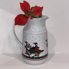Vintage Pitcher Vase Goose Duck Christmas No Lid Cottage Granny Core Farmhouse