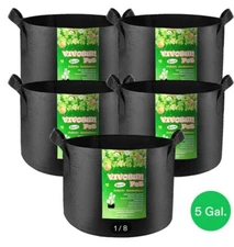 VIVOSUN 5-Pack (5 gallon) Grow Bags, 360G Thick Nonwoven Fabric Black