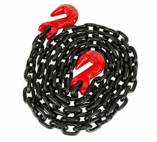 G80 High Grade Transportation Chain w/ Grab Hooks - 3/8" x 16', 7100 lbs WLL,...