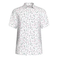 Pga Tour Mens Athletic fit Short Sleeve Polo Shirt Small White Stretch Sailboat