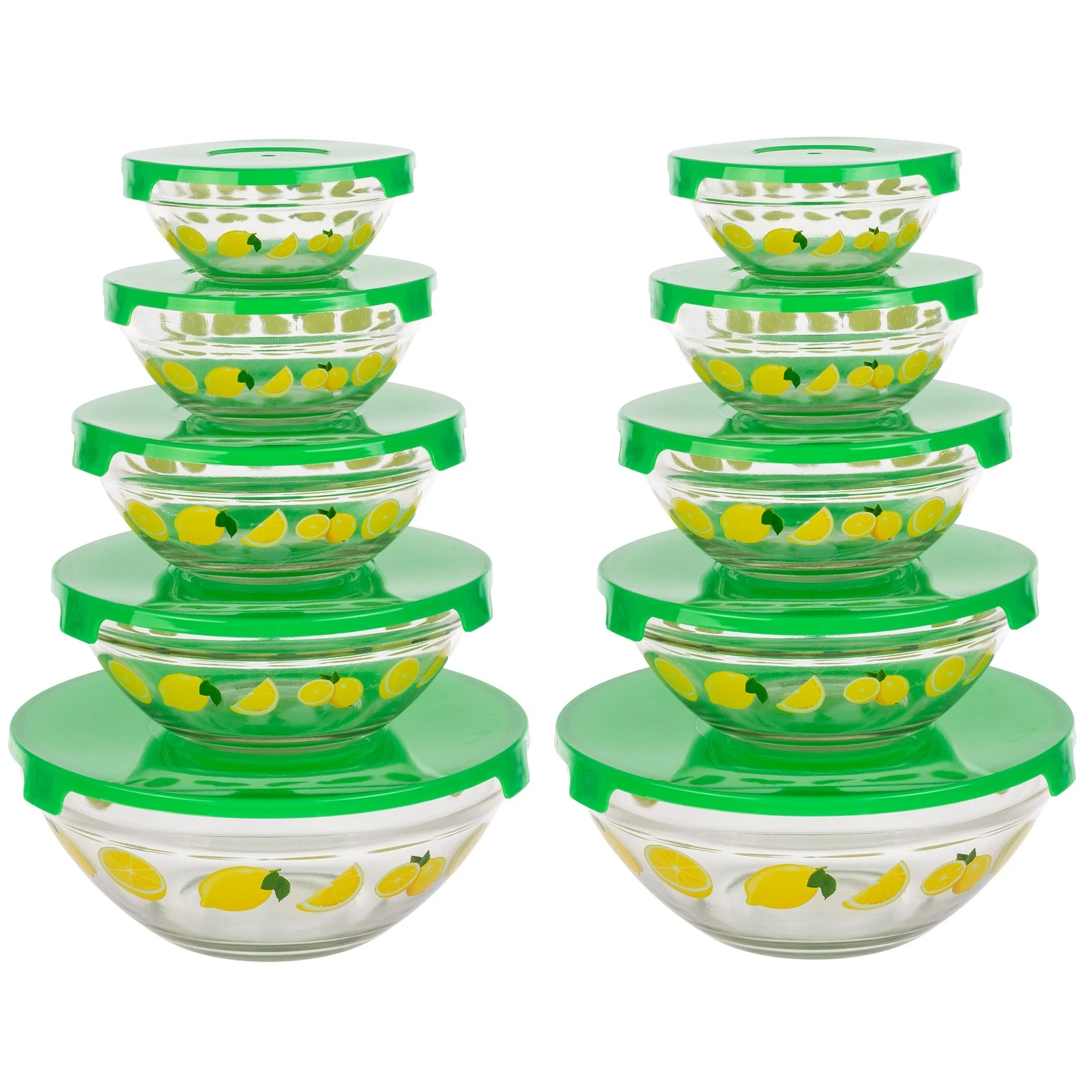20-Piece Glass Bowls with Lids Set Lemon Design Mixing Bowls Set Multiple Sizes