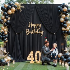 Black Tulle Backdrop Curtain 5ft x 10ft Wrinkle Free 2 Layer Wedding Drapes