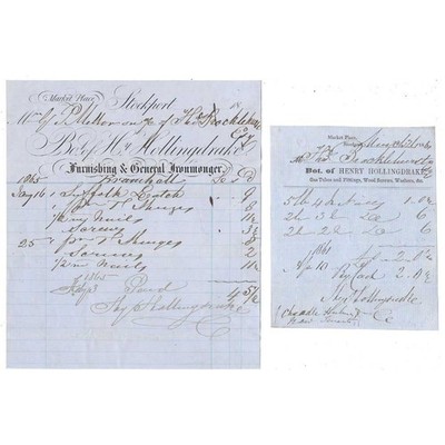 3x 1860er Billheads, H. Hollingdrake, Gasröhren Monteur, Marktplatz STOCKPORT