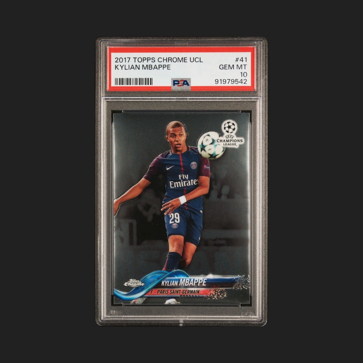 2017 TOPPS CHROME UEFA CHAMPIONS LEAGUE #41 KYLIAN MBAPPE (ROOKIE) PSA 10 GEM MT