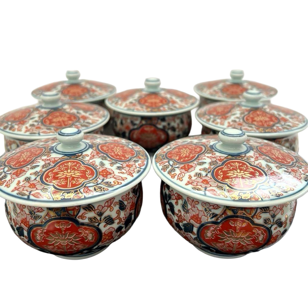 Juego de taza de té con tapa de oro rojo de porcelana Arita Ware para vajilla...