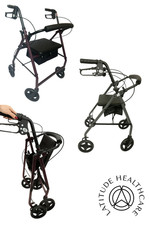 Pacer Lightweight Folding Rollator Walker With Padded Seat & Bag CEUK Safe