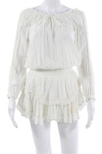 Love Shack Fancy Women White Bohemian Drawstring Longsleeve Blouse Size 0