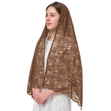Catholic Chapel Veil Lace Mantilla with Rose Floral Brown Long Rectangular He...