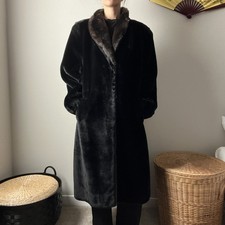 80s vintage black brown minimalist classic faux fur long winter coat