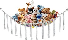 Stuffed Animal Hammock Corner with Hooks Soft Fabric Hanging Bed Large, Beige