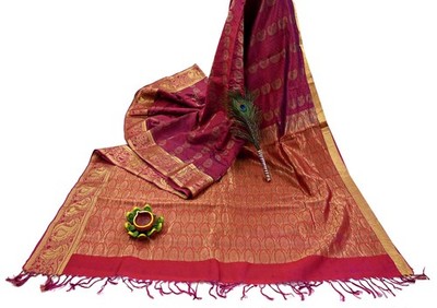 Vintage Heavy Saree Orange &Blue Hand Woven Kanjivaram Pure Silk Sari Fabric 5yd
