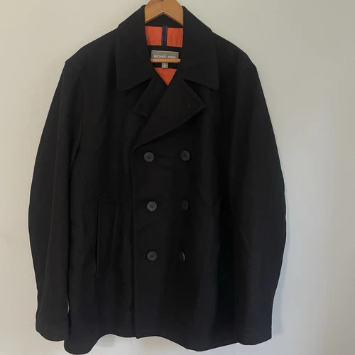 Cappotto doppiopetto Michael Kors uomo XL nero misto lana pesante pea coat