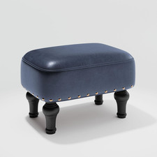 Stylish Blue Leather Ottoman Foot Rest with Thick Foam  Sturdy Wooden Legs