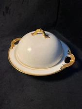 Vintage Theodore Haviland Porcelain Limoges White Covered Butter Dish with Strai
