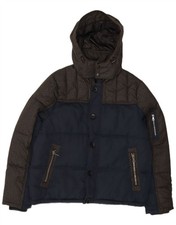 Angelo Litrico Mens Hooded Padded Jacket UK 42 XL Navy Blue Colourblock YO18