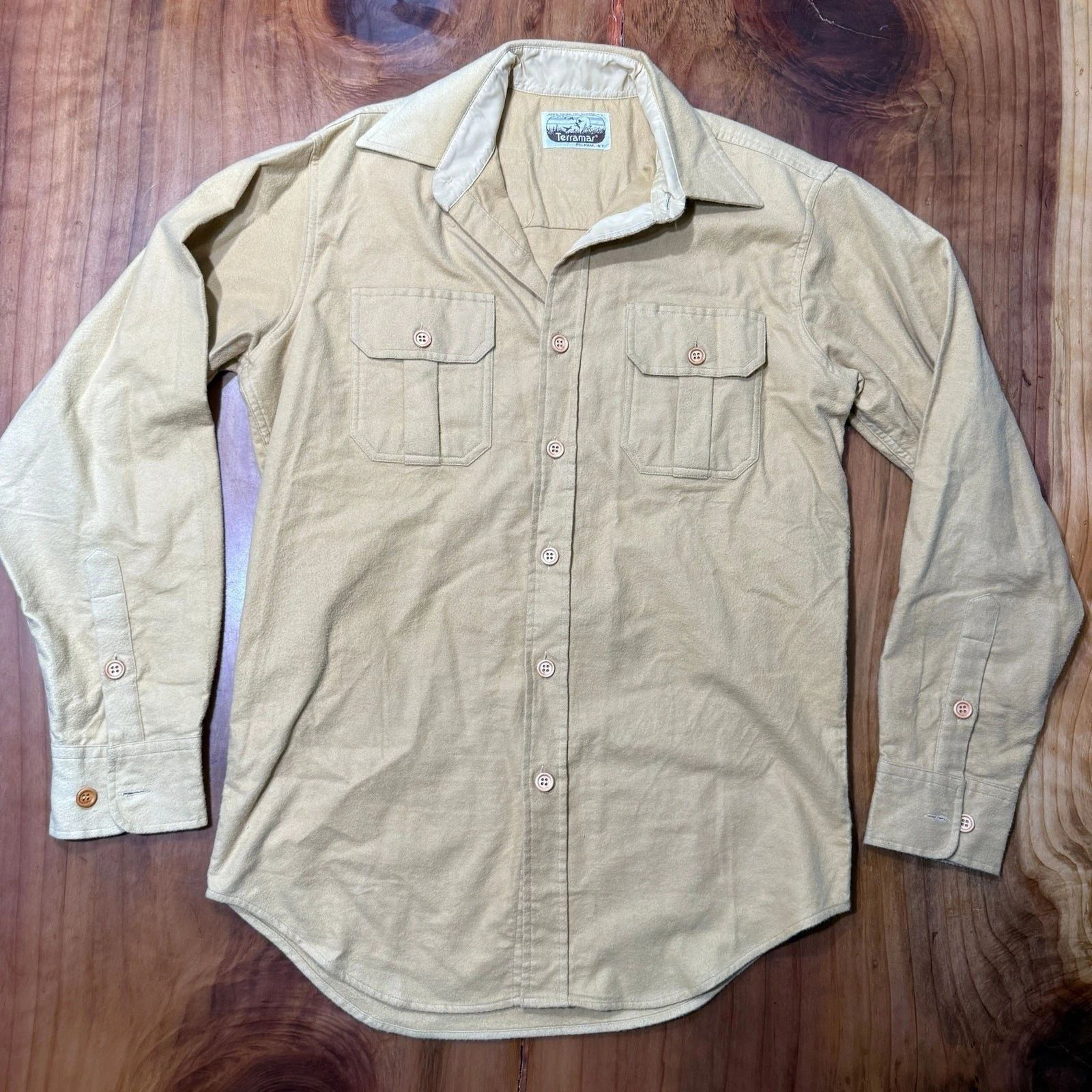 Vintage Terramar Men's Shirt Solid Cotton Flannel Button Hunting Outdoor G4-14