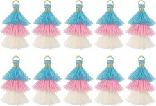 10Pcs Tiny Tri-Layered Tassels 1.6" Mini Tassel Bag Charm Bohemian Keychains Han