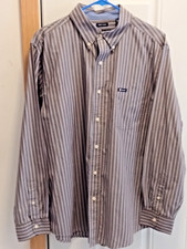 CHAPS MEN'S BROWN W/BLUE & WHITE STRIPES SHRT, SZ L, LONG SLEEVE, CASUAL/DRESS