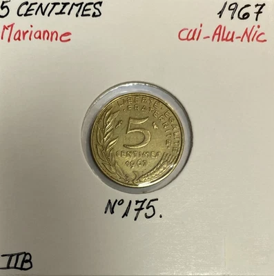 5 CENTIMES MARIANNE - 1967 - Monnaie en Cuivre-Alu-Nickel // Qualité : TTB - Photo 1/2