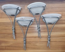 4 x Elstead Silver Wall Mounted uplighters with a flared glass shade E27