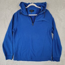 Banana Republic Mens Large Sweater Jacket Blue Quarter 1/4 Zip Hoodie EUC
