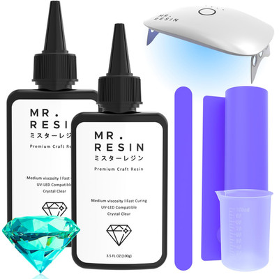 UV Resin Kit with Light (200G Kit) Crystal Clear UV Epoxy Resin for Crafts, Jewe