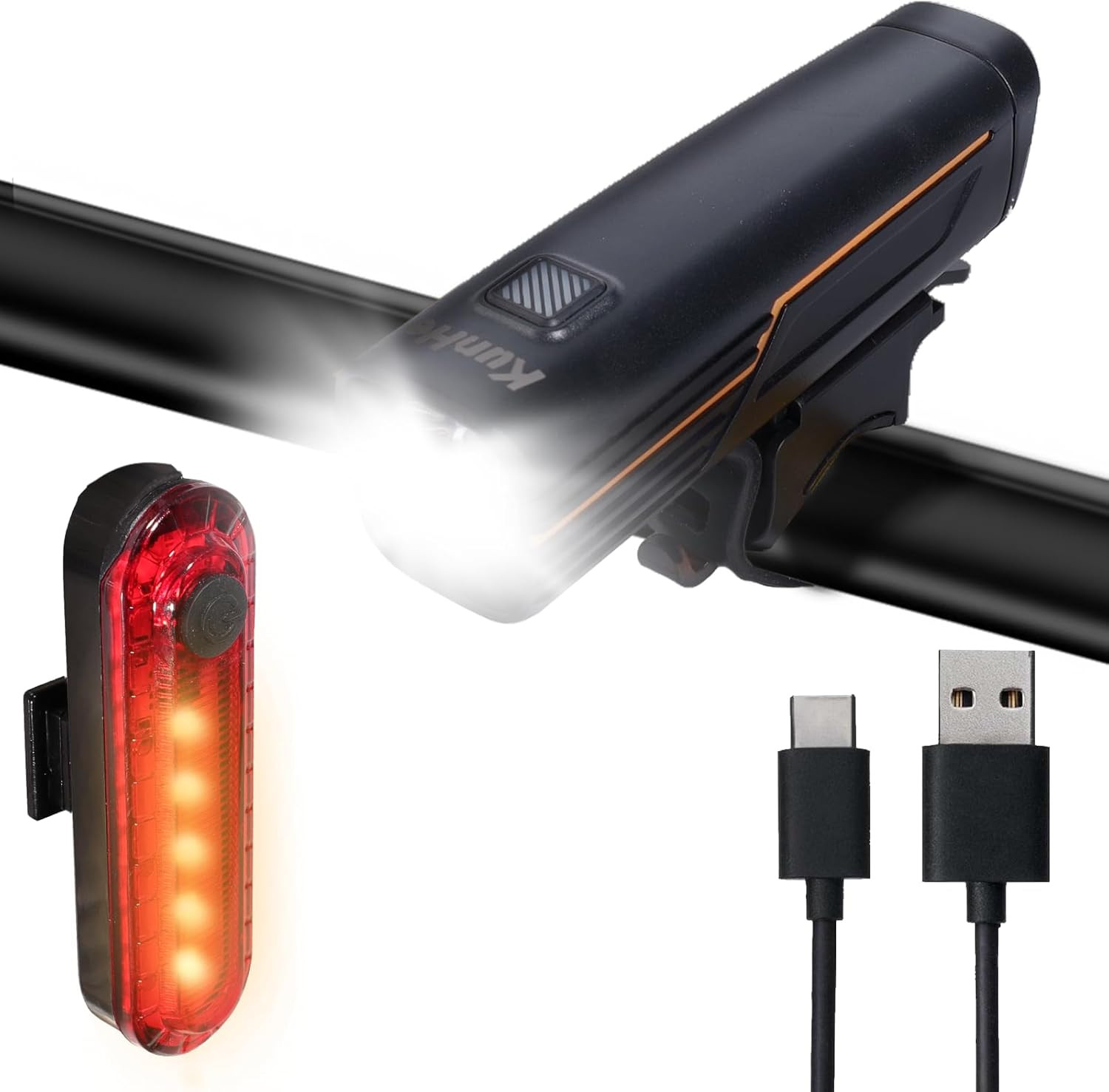 227 Lumens 1600mAh Bike Light Set (1or2or4 or 8 Packs) Rechargeable Front & R...