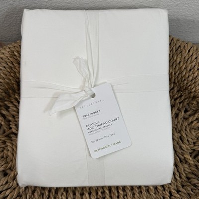 POTTERY BARN CLASSIC 400 THREAD COUNT ORGANIC PERCALE F/Q DUVET COVER WHITE