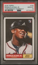 PSA 10 Ronald Acuna 2018 Topps #187 Throwback Thursday Rookie Card. rookie card picture