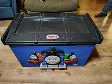 Blue toy box featuring Thomas the Tank Engine design