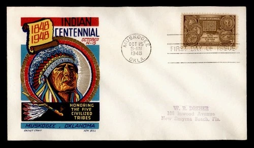 DR WHO 1948 FDC INDIAN TRIBE CENTENNIAL KEN BOLL/CACHET CRAFT M75639