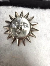 Vtg nos silver tone Sun Moon Faces pin