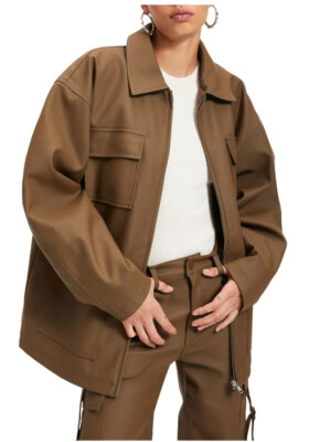NWT Good American Better Than Leather Oversized Chore Jacket Brown Size XL (4)