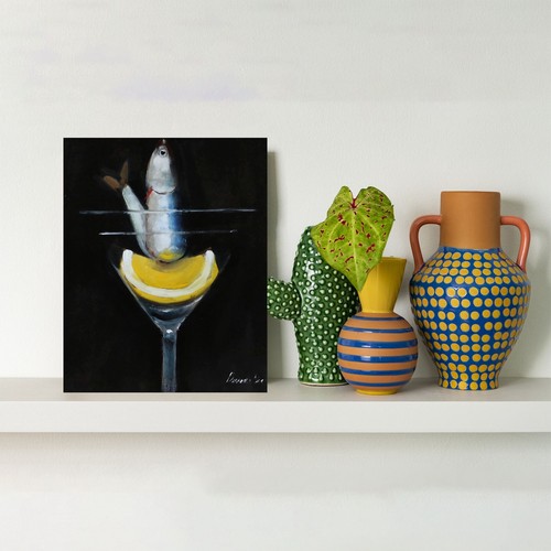Still Life LEMON AND FISH Oil painting by Natalia Demenko 8x10 - Picture 12 of 12