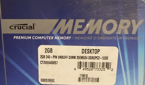 Brand New Crucial Memory 2GB Desktop 240 PIN CT25664AA667 DDR2PC2-5300 256MX64 - Picture 4 of 4