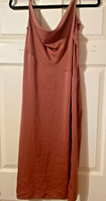 SALE - Willa B. - Brown Drape Front Silky Slip Dress - Sz. S
