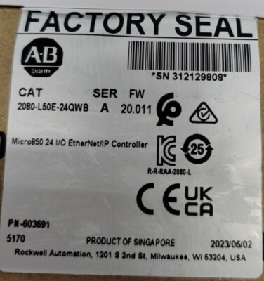 Allen-Bradley 2080-L50E-24QWB Micro850 24 I/O EtherNet Controller 2080L50E24QWB
