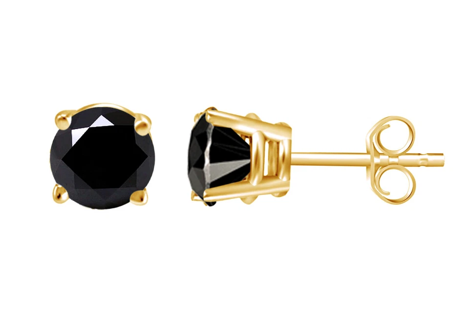 1/2 cttw to 2 cttw Black Diamond Stud Earrings 14K Yellow Gold For Men & Women - Image 2 of 3