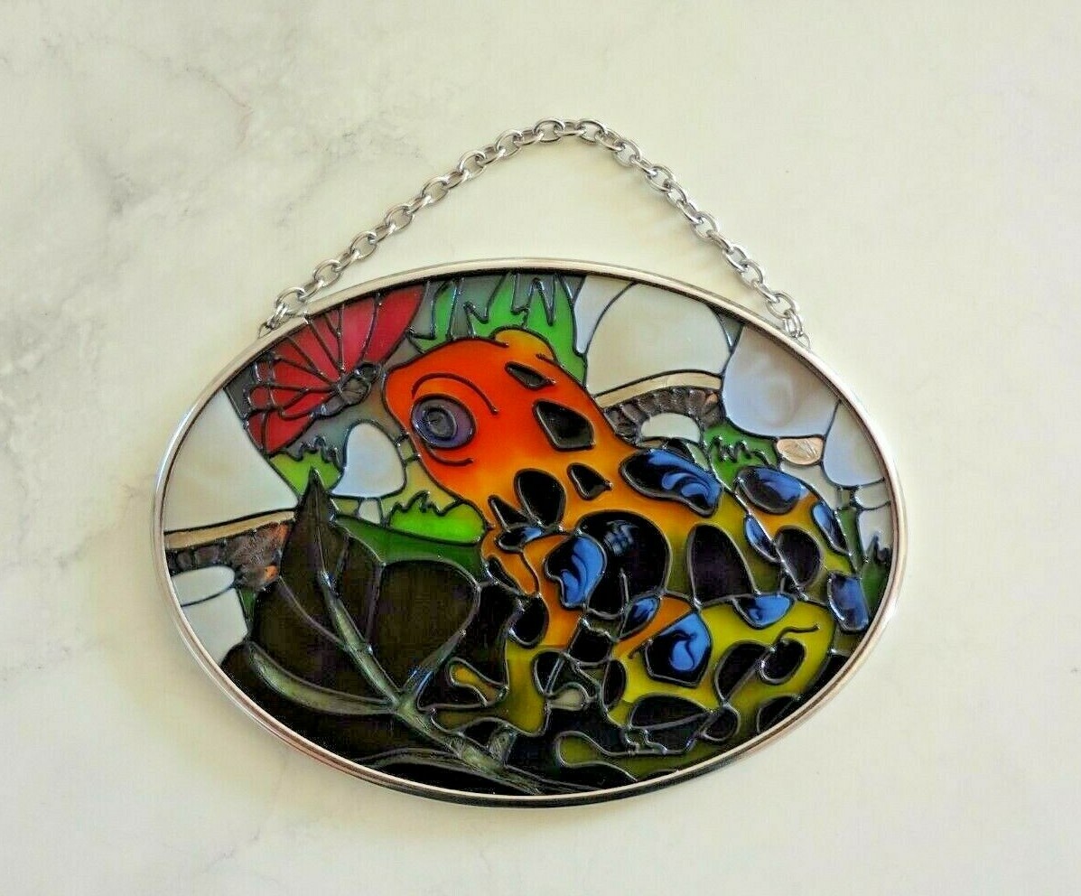 New Joan Baker Designs Oval Butterfly/Frog MultiColored Stained