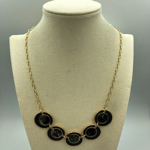 ANN TAYLOR FACTORY Necklace NWT Gold Tone & Black Link Retro Festival Disco - Picture 9 of 15