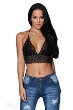Club T-Shirt Neckline Embroidery Lace Party Crochet Lace Bralette Top M