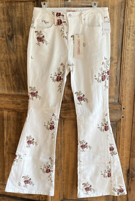 New Free People Driftwood Farrah Embroidered Flare Jeans sz W30 /L 34