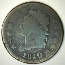 1810 Classic Head One Cent Copper Large Cent Coin 1c Circulated Good Condition