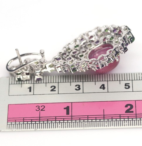 Heated 12X13mm. Red Ruby Amethyst Peridot Diopside Earrings Silver 925 Sterling - Picture 3 of 4