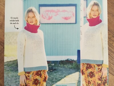 Colour Block Moss Stitch Jumper Sweater Textured Scarf Crochet