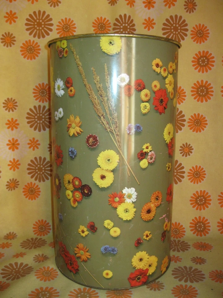 Vintage 70s Ancien BARIL POUBELLE PUBLICITAIRE LESSIVE PERSIL 40x23 FLEURS BIDON - Photo 2/4