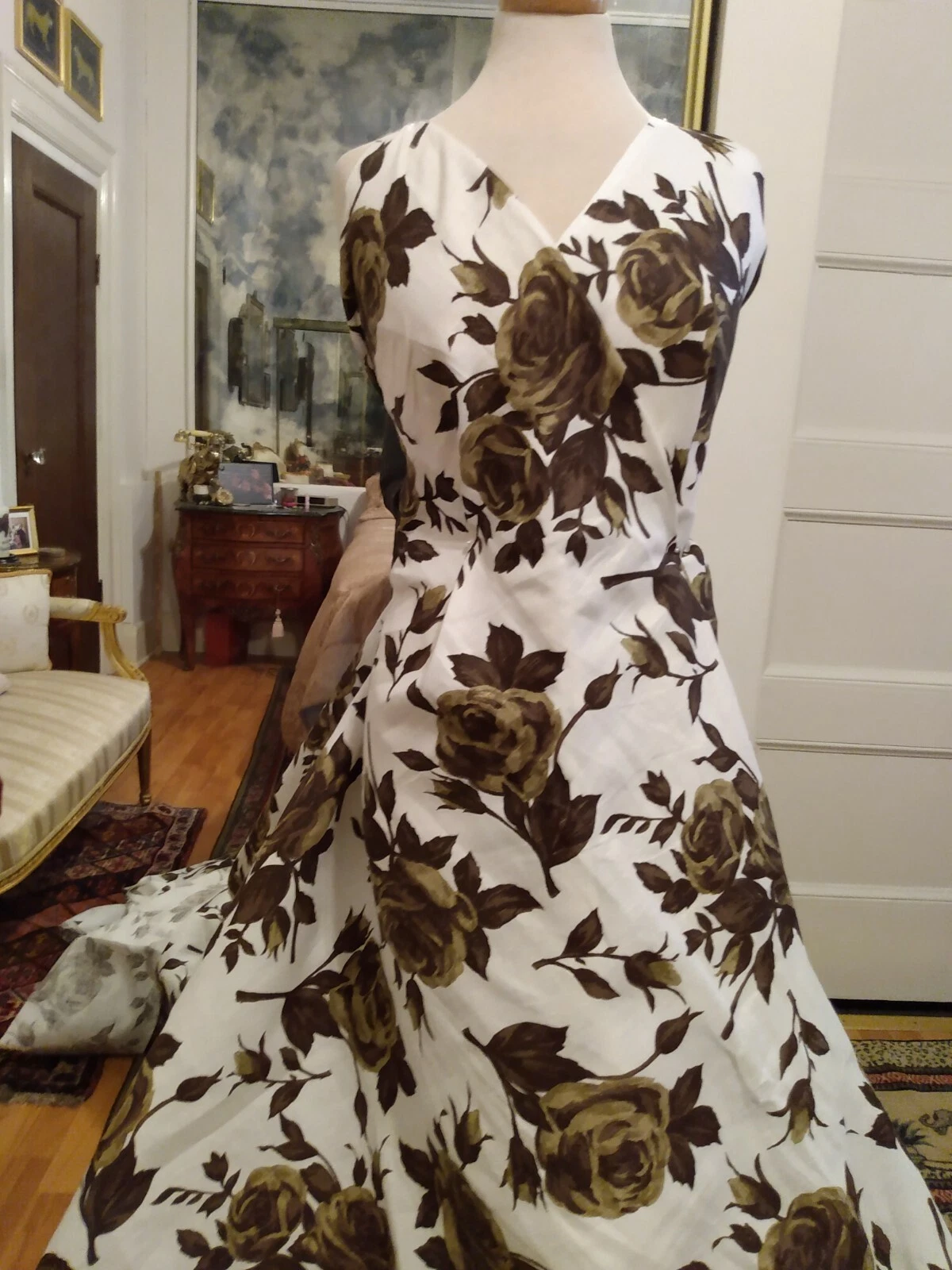 OFF WHITE ABITI ESTIVI 4YDS CHIC ED ELEGANTI BIANCO SPORCO MARRONE RICCO LINO FLOREALE COTONE