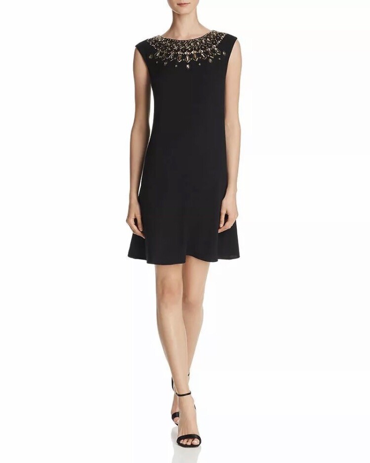 Aidan Mattox Elegant Gold Embellished Black Shift Dress Size 2 RGT 🌹