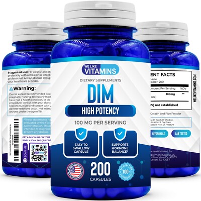 DIM 100mg 200 Capsules - 200 Day Supply Diindolylmethane We Like Vitamins